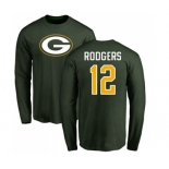 Football Green Bay Packers #12 Aaron Rodgers Green Name & Number Logo Long Sleeve T-Shirt