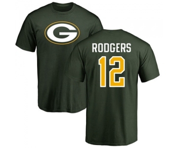 Football Green Bay Packers #12 Aaron Rodgers Green Name & Number Logo T-Shirt