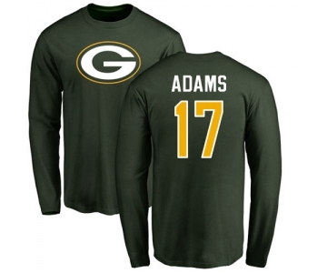 Football Green Bay Packers #17 Davante Adams Green Name & Number Logo Long Sleeve T-Shirt