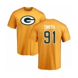 Football Green Bay Packers #91 Preston Smith Gold Name & Number Logo T-Shirt