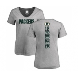 Football Women's Green Bay Packers #12 Aaron Rodgers Ash Backer V-Neck T-Shirt