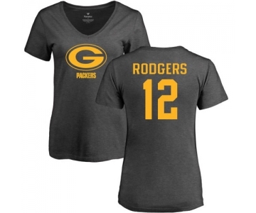 Football Women's Green Bay Packers #12 Aaron Rodgers Ash One Color T-Shirt