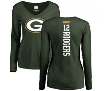 Football Women's Green Bay Packers #12 Aaron Rodgers Green Backer Long Sleeve T-Shirt