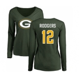 Football Women's Green Bay Packers #12 Aaron Rodgers Green Name & Number Logo Long Sleeve T-Shirt