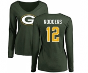 Football Women's Green Bay Packers #12 Aaron Rodgers Green Name & Number Logo Long Sleeve T-Shirt