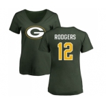 Football Women's Green Bay Packers #12 Aaron Rodgers Green Name & Number Logo T-Shirt