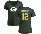 Football Women's Green Bay Packers #12 Aaron Rodgers Green Name & Number Logo T-Shirt