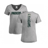 Football Women's Green Bay Packers #17 Davante Adams Ash Backer V-Neck T-Shirt