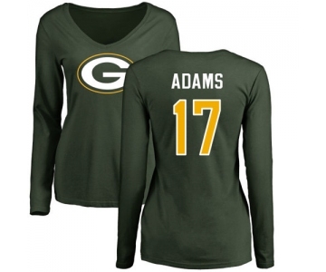 Football Women's Green Bay Packers #17 Davante Adams Green Name & Number Logo Long Sleeve T-Shirt