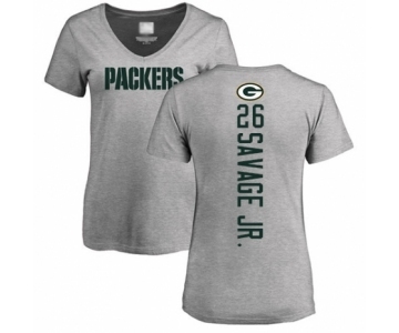 Football Women's Green Bay Packers #26 Darnell Savage Jr. Ash Backer V-Neck T-Shirt