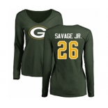 Football Women's Green Bay Packers #26 Darnell Savage Jr. Green Name & Number Logo Long Sleeve T-Shirt