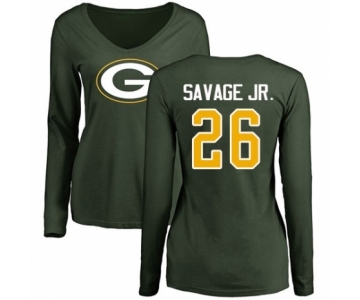 Football Women's Green Bay Packers #26 Darnell Savage Jr. Green Name & Number Logo Long Sleeve T-Shirt