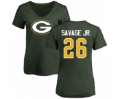 Football Women's Green Bay Packers #26 Darnell Savage Jr. Green Name & Number Logo T-Shirt