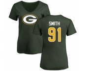 Football Women's Green Bay Packers #91 Preston Smith Green Name & Number Logo T-Shirt