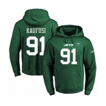 Football Men's New York Jets #91 Bronson Kaufusi Green Name & Number Pullover Hoodie