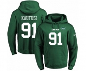 Football Men's New York Jets #91 Bronson Kaufusi Green Name & Number Pullover Hoodie