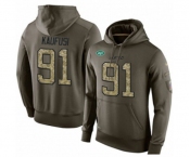 Football Men's New York Jets #91 Bronson Kaufusi Green Salute To Service Pullover Hoodie