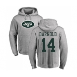 Football New York Jets #14 Sam Darnold Ash Name & Number Logo Pullover Hoodie