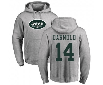 Football New York Jets #14 Sam Darnold Ash Name & Number Logo Pullover Hoodie