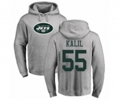 Football New York Jets #55 Ryan Kalil Ash Name & Number Logo Pullover Hoodie