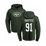 Football New York Jets #91 Bronson Kaufusi Green Name & Number Logo Pullover Hoodie