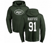 Football New York Jets #91 Bronson Kaufusi Green Name & Number Logo Pullover Hoodie