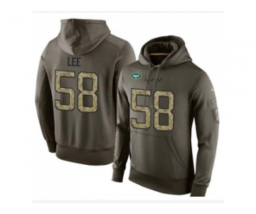 Men New York Jets #58 Darron Lee Stitched Green Olive Salute To Service KO Performance Hoodie