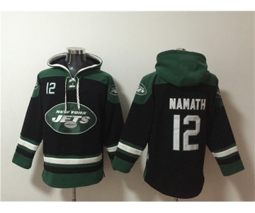 Men's New York Jets #12 Joe Namath Black Ageless Must-Have Lace-Up Pullover Hoodie