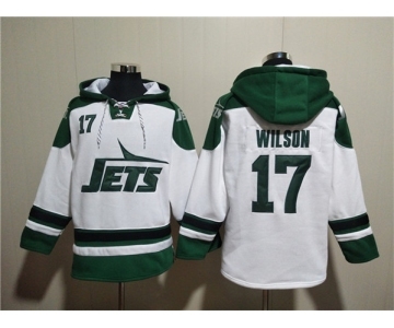 Men's New York Jets #17 Garrett Wilson White Ageless Must-Have Lace-Up Pullover Hoodie