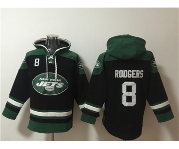 Men's New York Jets #8 Aaron Rodgers Black Ageless Must-Have Lace-Up Pullover Hoodie