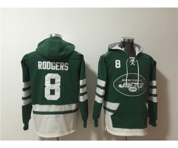 Men's New York Jets #8 Aaron Rodgers Green Ageless Must-Have Lace-Up Pullover Hoodie