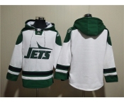 Men's New York Jets Blank White Ageless Must-Have Lace-Up Pullover Hoodie