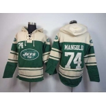 nike nfl jerseys new york jets #74 nick mangold cream-green[pullover hooded sweatshirt]