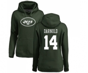 Football Women's New York Jets #14 Sam Darnold Green Name & Number Logo Pullover Hoodie