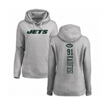 Football Women's New York Jets #91 Bronson Kaufusi Ash Backer Pullover Hoodie