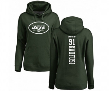 Football Women's New York Jets #91 Bronson Kaufusi Green Backer Pullover Hoodie