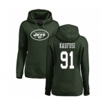 Football Women's New York Jets #91 Bronson Kaufusi Green Name & Number Logo Pullover Hoodie