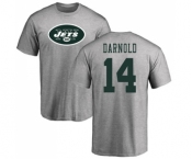 Football New York Jets #14 Sam Darnold Ash Name & Number Logo T-Shirt