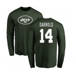 Football New York Jets #14 Sam Darnold Green Name & Number Logo Long Sleeve T-Shirt