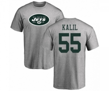 Football New York Jets #55 Ryan Kalil Ash Name & Number Logo T-Shirt