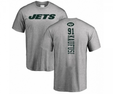 Football New York Jets #91 Bronson Kaufusi Ash Backer T-Shirt