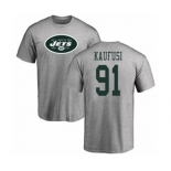 Football New York Jets #91 Bronson Kaufusi Ash Name & Number Logo T-Shirt