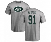 Football New York Jets #91 Bronson Kaufusi Ash Name & Number Logo T-Shirt