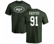 Football New York Jets #91 Bronson Kaufusi Green Name & Number Logo T-Shirt