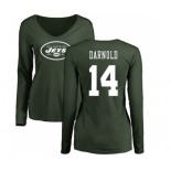 Football Women's New York Jets #14 Sam Darnold Green Name & Number Logo Long Sleeve T-Shirt