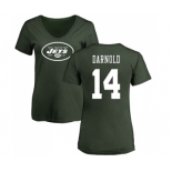 Football Women's New York Jets #14 Sam Darnold Green Name & Number Logo T-Shirt