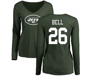 Football Women's New York Jets #26 Le'Veon Bell Green Name & Number Logo Long Sleeve T-Shirt