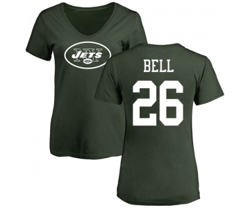 Football Women's New York Jets #26 Le'Veon Bell Green Name & Number Logo T-Shirt