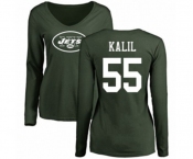 Football Women's New York Jets #55 Ryan Kalil Green Name & Number Logo Long Sleeve T-Shirt