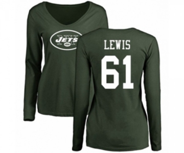 Football Women's New York Jets #61 Alex Lewis Green Name & Number Logo Long Sleeve T-Shirt